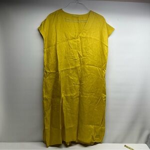CP SHADES WOMENS 100% linen Yellow V-Neck Dress size M made in USA
